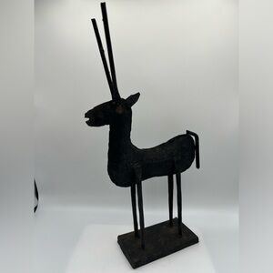 Rustic Metal Reindeer Antelope Sculpture Artist Made Black Christmas Holiday